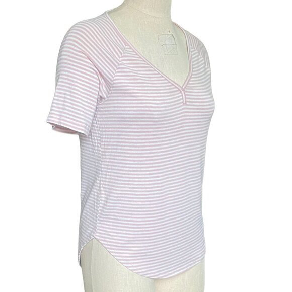 A New Day Striped Short Sleeve Tee Top Pink & White #229B - Picture 2 of 5